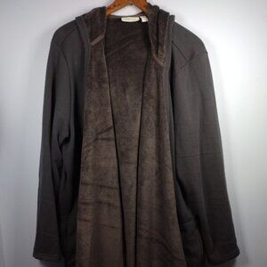 Denim & Co. Women's XL Lush Lined Jacket Open Cardigan Dark Slate Gray Hooded